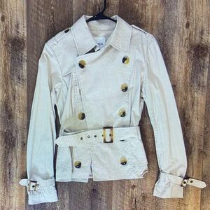 bebe Off-White Trench Coat with Gold Accents